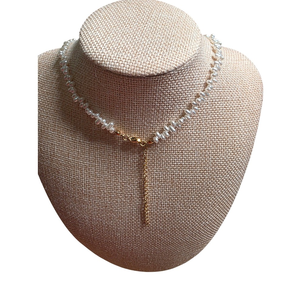 Slide Jewels Faux Pearl Necklace 15" Graduated Gold Tone Pendant Choker - Picture 4 of 4